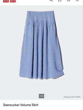 Uniqlo Seersucker Volume Skirt - Blue Gingham